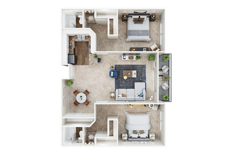 Floor plan for 2 beds, 2 baths, 1010 sqft